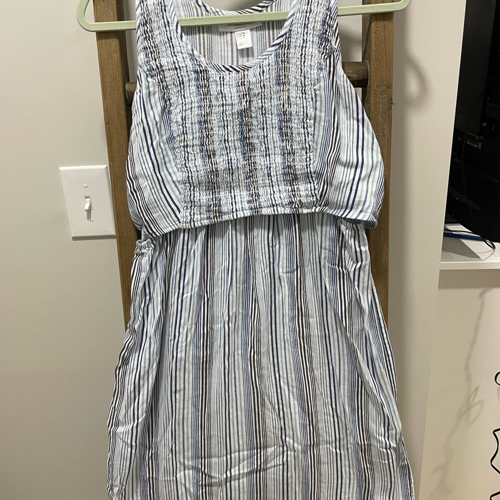 MATERNITY NURSING Blue and White Striped Sleeveless Dress